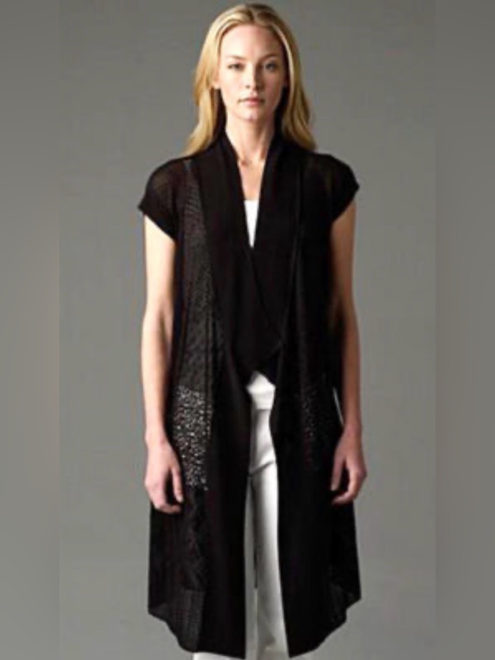 EILEEN FISHER SILK SHEEN LACE LONG DUSTER CARDIGAN size L